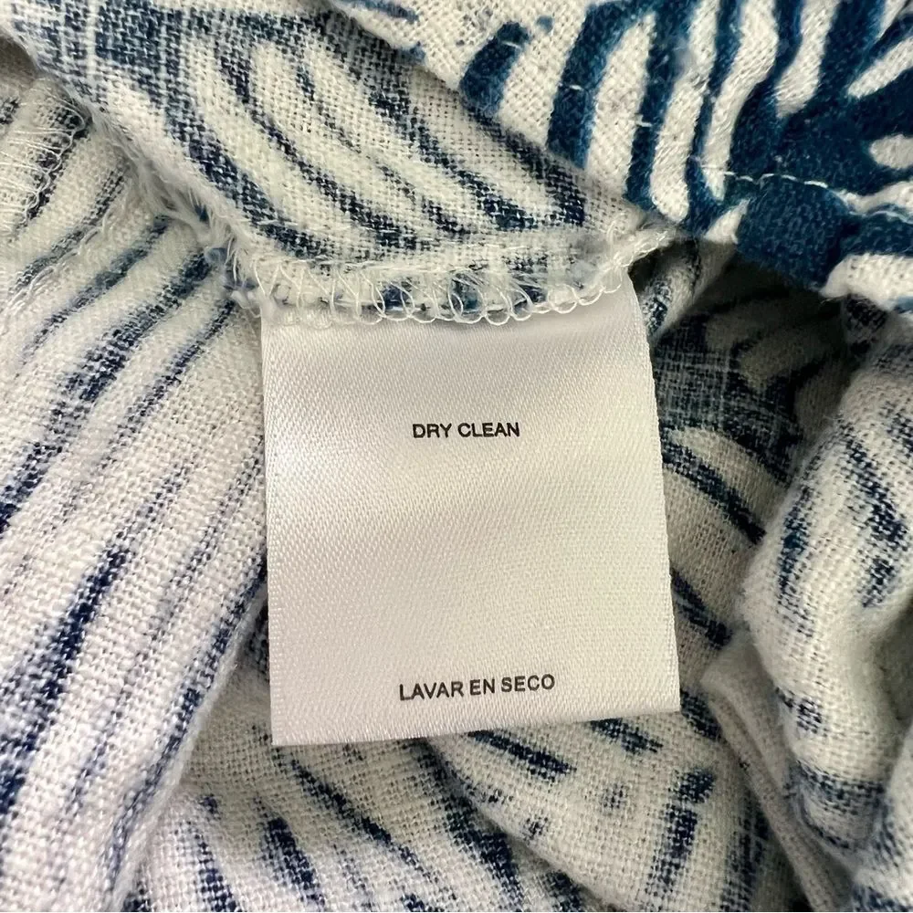 ANNE KLEIN Linen Blend Sleeveless A Line Dress Palm Print Blue White Size 6